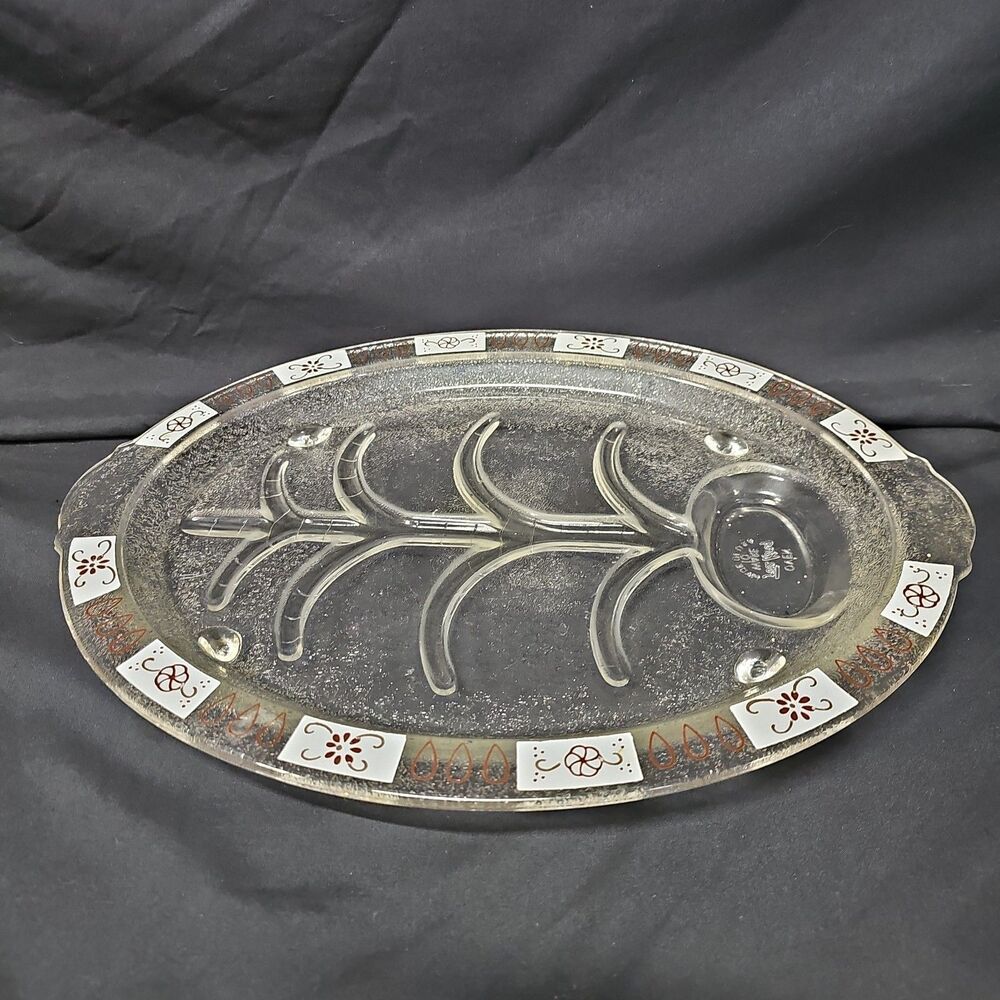 VTG MCM Fire King Oven Ware Oval Meat Platter with well And Design